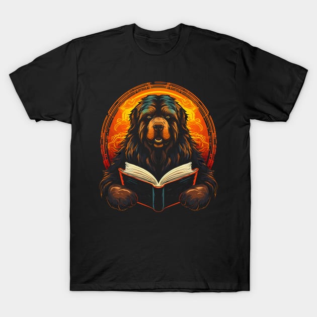 Tibetan Mastiff Reads Book T-Shirt by JH Mart